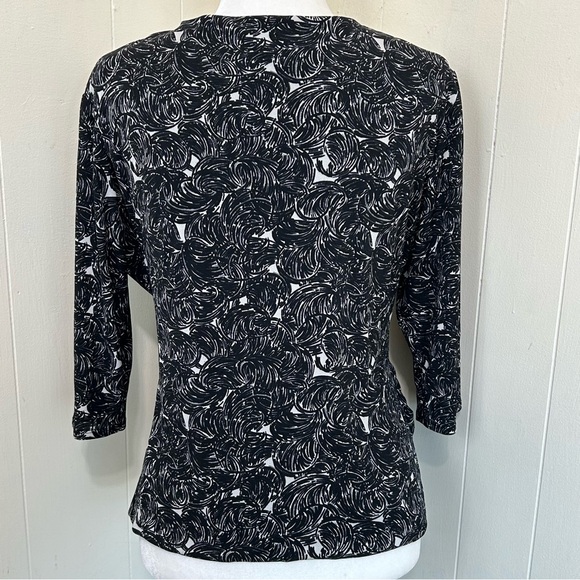 TESORI Tesori Black White V-Neckline Wrap 100% Silk Blouse Top Size Large. - Picture 5 of 13